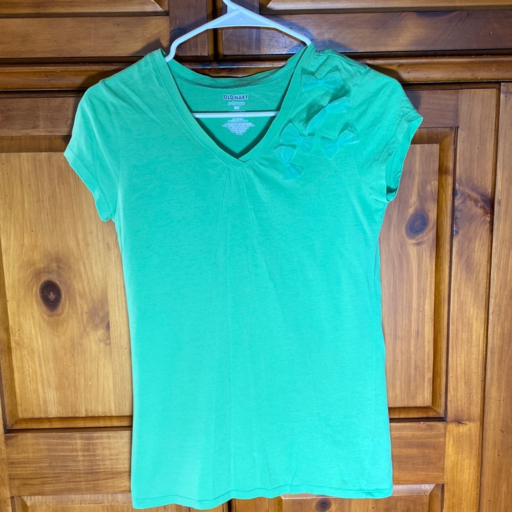 Old Navy Green Bow Girls Short Sleeve T-Shirt